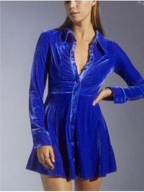 Blue Velvet Button-Front Mini Dress urban outfitters